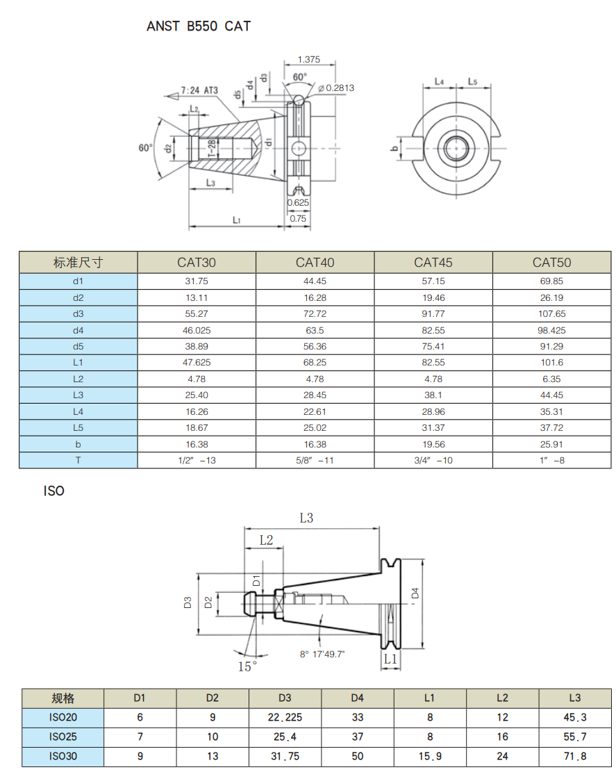 ANST B550 CAT and ISO Tool holders